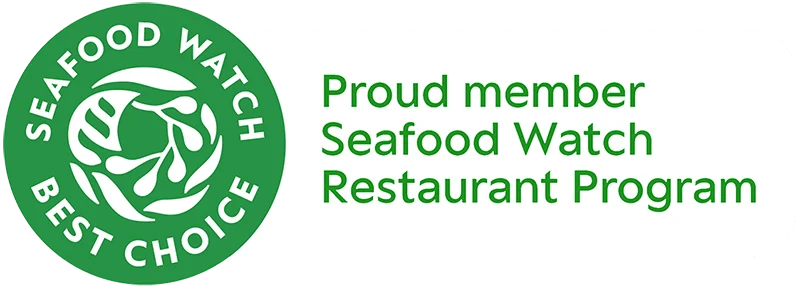 Logo for Seafood Watch Best Choice, indicating membership in the Seafood Watch Restaurant Program.